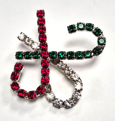 Vintage Holiday White, Red & Green Rhinestone Christmas Candy Canes Pin / Brooch