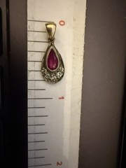 Antique Old Mine Rose Cut Diamond 14K Gold and Silver pendant Ruby Center Stone