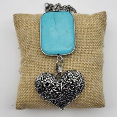 Lovely faux turquoise stone Heart statement necklace anniversary love
