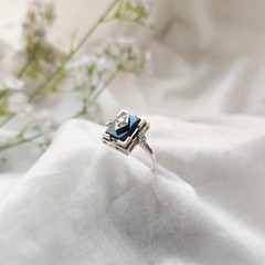 Antique Art Deco Vintage Black Onyx & Lab-Created Diamond Gift Ring 925 Silver