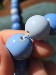 Vintage Hong Kong Blue Plastic Beaded Necklace Graduated Long Chunky Deadstock