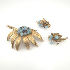 Vintage Mid-Century Blue Opaline Glass Berry Cluster Demi-Parure Set