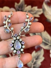 Sterling multi gem necklace vintage made in India. rare. Amethyst, moonstone