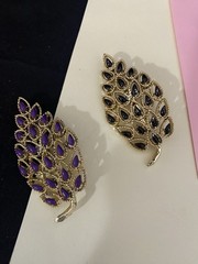 2 Vintage Pins Gerry’s Goldtone Leaves with Purple and Black Accents