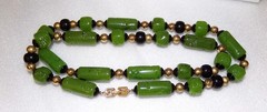 Vintage Givenchy Egyptian Revival Carved Green Faux Jade Lucite 32″ Necklace