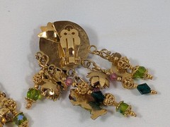 Lunch at the Ritz Frog Lily Pad Dangle Clip Earrings 3″