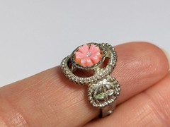 Vtg Victorian Revival Ring Lot Green Glass Blue Flower Enamel Adjustable