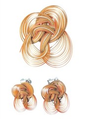 Vintage Retro Quilled Plastic Strip Brooch Clip-on Earrings Set Very Light 1970s