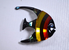 Vintage Swarovski Angel Fish Brooch / Pin 2″ w/ Blue Eye & Fin Tip READ