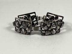 DANECRAFT STERLING SILVER LILY FLORAL PANEL VINTAGE BRACELET 7in