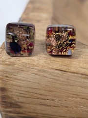 Gorgeous Vintage Italy Murano Glass Square Earrings Gold Foil Sparkly