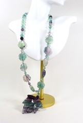 Rare Vintage Chinese Carved Fluorite & Sterling Silver Pendant Necklace