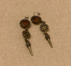 Vintage Earrings Red Amber Color Stone Dangle Pierced Post Ethnic Tribal Boho