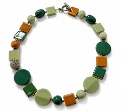 Vintage Green Brown Geometric Lucite Acrylic Resin Statement Necklace