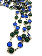 VTG Poured Glass Bezel Set Link Necklace 54”