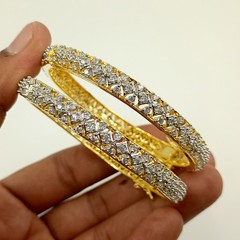 Traditional Indian Bangle Set 22K Gold Plated White CZ Bridal Wedding Jewelry