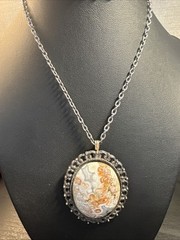Vintage Crazy Lace Agate Brooch Pendant Victorian Revival Large Statement Pin