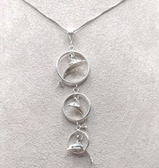 Sterling Silver Box Chain 18″ Necklace NC Jumping Dolphins Pendant 6.4g 0.8mm