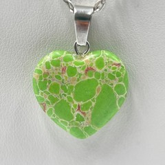 Vintage Y2K Silver-Tone Green Turquoise-Style Spiderweb Matrix Heart Necklace