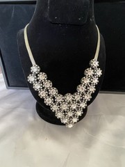 Vintage ALDO Drop “V” Rhinestone Necklace Silver Tone Snake Chain STATEMENT BIB