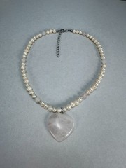 Freshwater Pearl Rose Quartz Heart Pendant Necklace Romantic Elegant