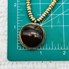 Vintage Ethnic Necklace Agate Pendant Brass 20″