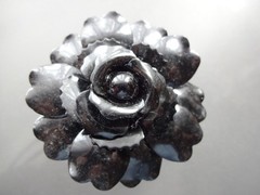Vtg Chunky Black Enamel Metal Rose Flower Clamper Bracelet Rare Mourning