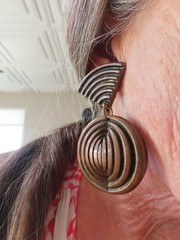 Vintage Designer Jeff Lieb Oversize Antique Bronze Clip Earrings