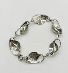 DANECRAFT 925 Sterling Silver – Vintage Floral Leaf Chain Bracelet, 7.5 Inch