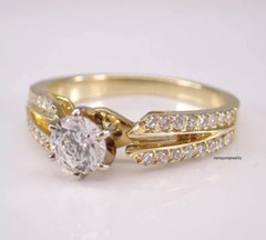 2Ct Round Cut Moissanite Women Solitaire Engagement Ring 14K Yellow Gold Plated