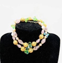 VENDOME Frosted Lavender Givre Glass Beaded Necklace Signed Vintage Jewelry
