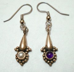 Vtg Mismatched Asymmetrical Sterling Silver Amethyst Pearl Dangle Drop Earrings