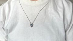 14K White Gold Blue Aquamarine Diamond Artistic Pendant Necklace, 18 Inch Chain