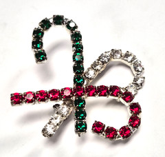 Vintage Holiday White, Red & Green Rhinestone Christmas Candy Canes Pin / Brooch