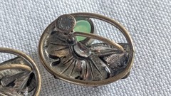 Vintage Czech Art Nouveau Ornate Green Stone Fine Details Screwback Earrings