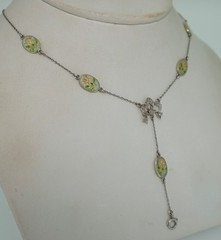 Spectacular 14K White Gold Platinum Enamel & Rose Cut Diamond Chain