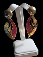 Vintage Edward Berebi Goldtone & Pink Long Pierced Earrings