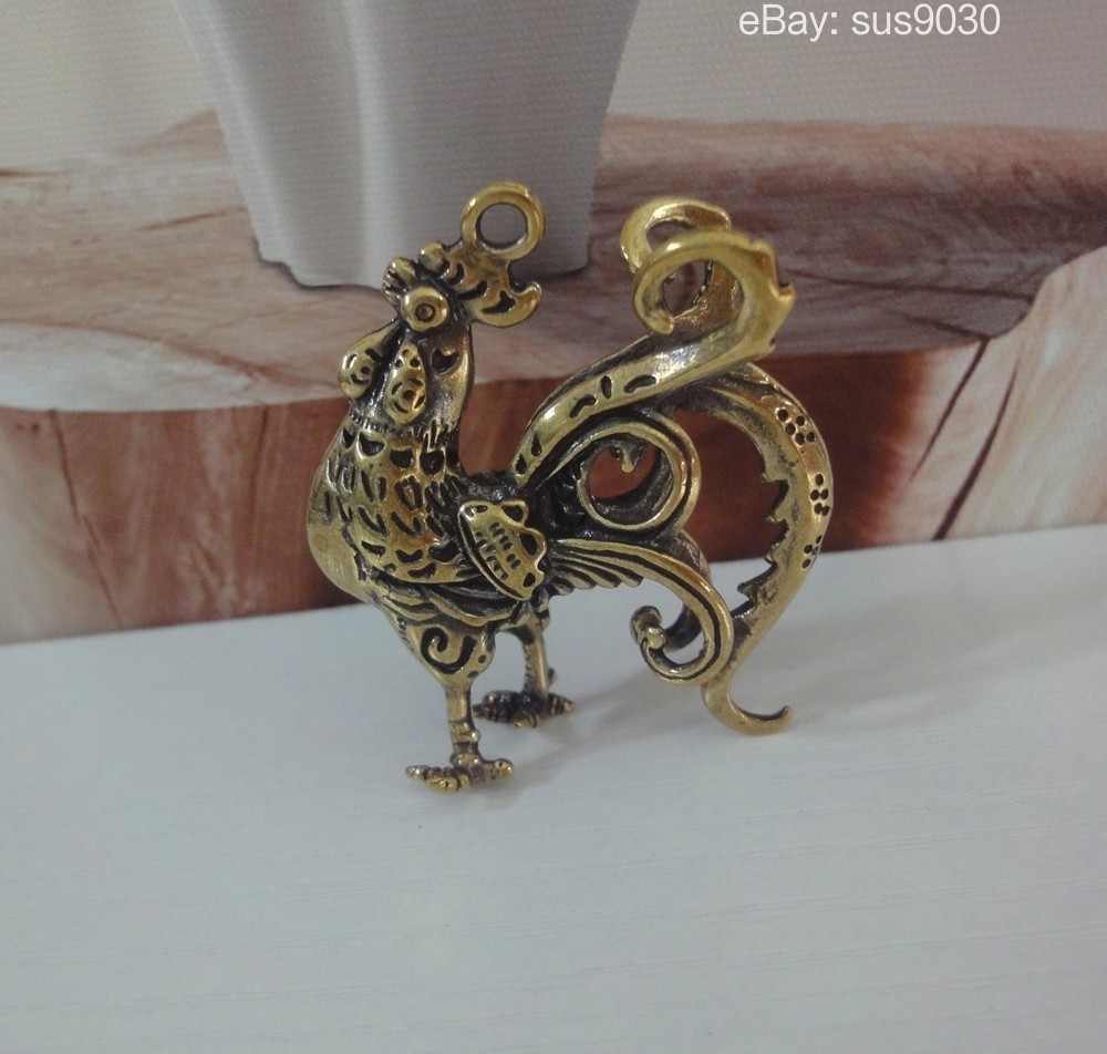 Solid Brass Copper Rooster Animal Figurine Statue Pendant