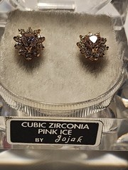 Vintage Pink Ice Bangle, Cubic Zirconia Pink Ice Earrings, Gift for her