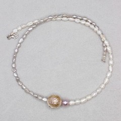 Pastel Pearl Choker Floating Carved Pearl Sterling Silver Handmade Necklace