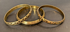 3 Brass/ Bronze Metal Bangle Bracelets w/ Pierced Patterns Designs Antique Look