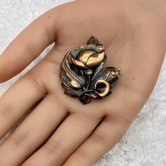 Vintage Copper Flower Brooch Pendant Combo Art Nouveau Style 1.75″