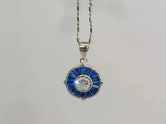 Art Deco Style Lab Created Diamond & Sapphire 14K White Gold FN Wedding Pendant
