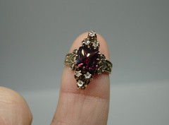 old antique 14K Rose Gold Victorian RING purple red gem Diamond Triads 3.75 2.6g
