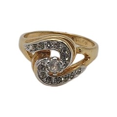 18KT HGE Yellow Gold Plated Swirl CZ Accent Cocktail Engagement Vintage Ring…
