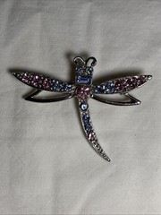 Rhinestone Dragonfly Brooch Silver Tone Vintage 1928 Jewelry Big Pin