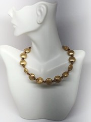 rare Vtg 60s House of Joy NYC Neck Wire Necklace gold tone satin Metal beads