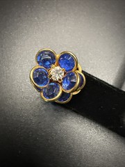 VTG Earrings BEZEL Blue Glass ~ CRYSTAL CLUSTER Pierced ~ Elegant Gift For Her