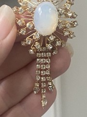 Judy Lee Brooch Clip On Earrings Opalite Opaline Moonglow Glass Rhinestone Demi