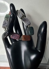 Multi Gemstone Bloodstone Quartz and Agate 7.5 Inch Bracelet